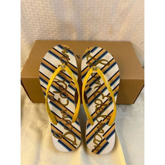 Sam Edelman flip flops size 10 sandals yellow stripes - Picture 2 of 5